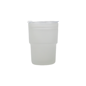 white frosted tumbler with a lid